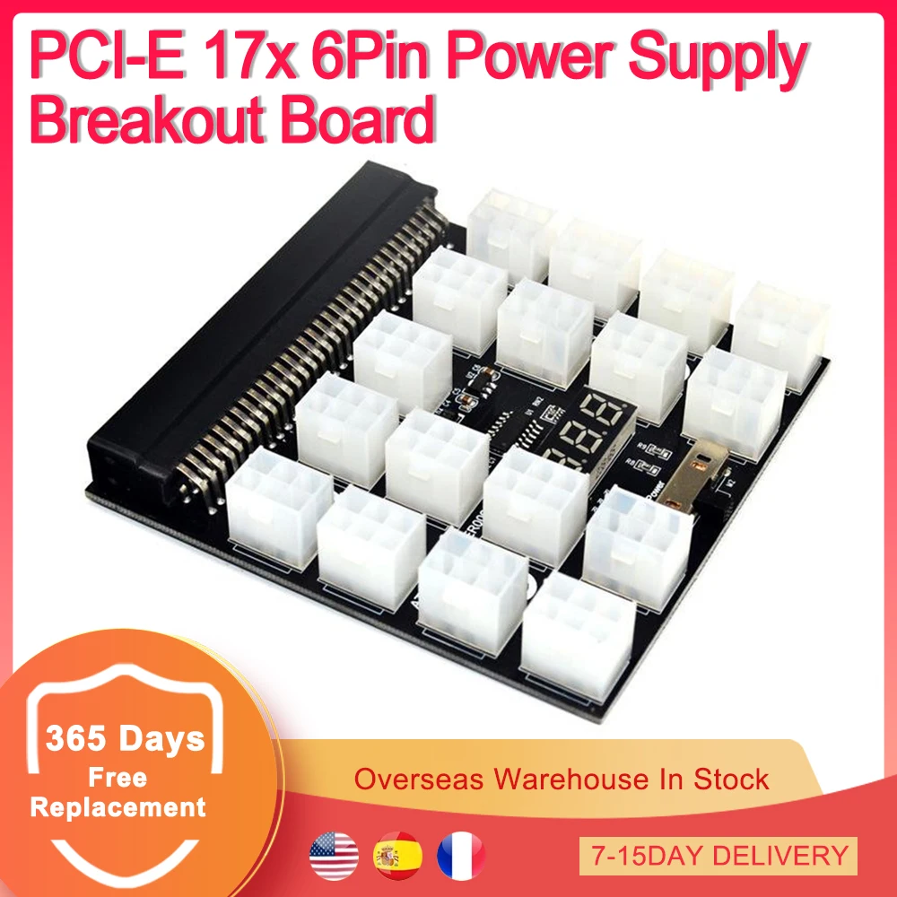 

PCIE 64Pin PCIE 17x 6Pin Power Supply Breakout Board Adapter Converter 1200W For BTC ETH Ethereum Bitcoin Mining Miner PSU