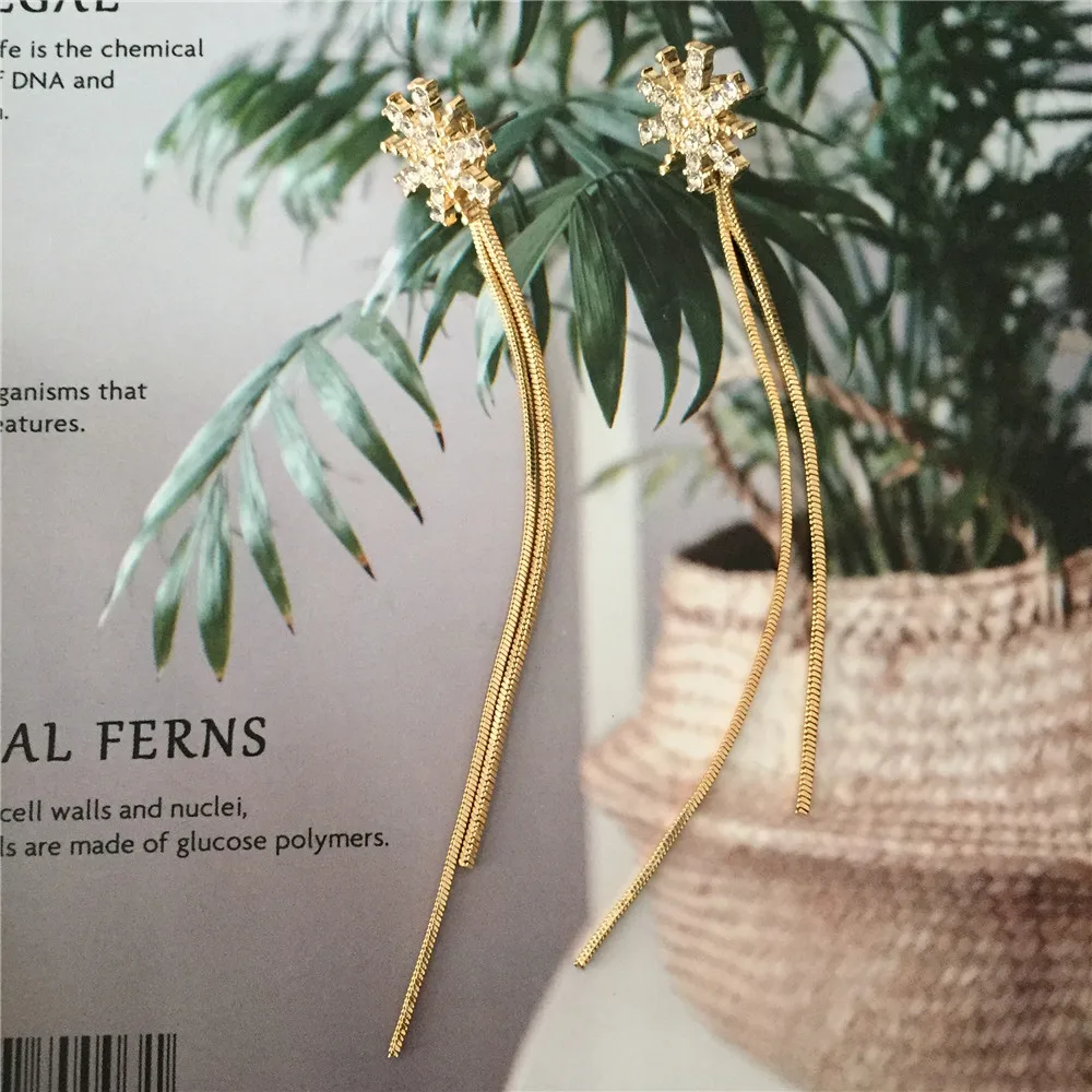 Феминистские Цветочные снежинки со змеиной цепочкой длинные висячие серьги с