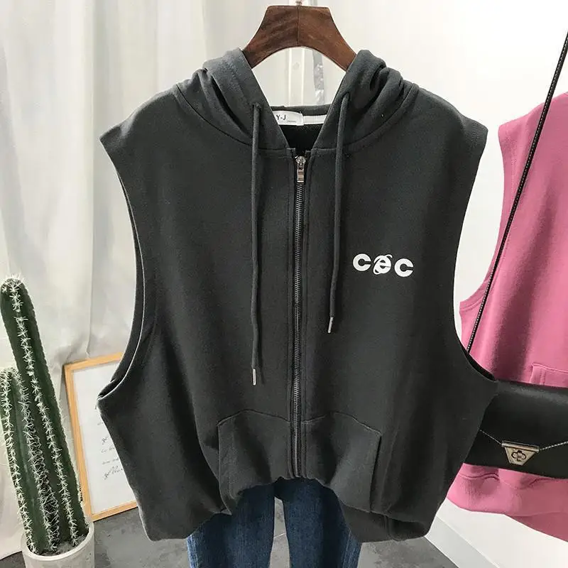Hooded Sweatshirts Oversized Zipper Hoodies Women Sleeveless Top Female Harajuku Hoodie Korean Fashion Spring Summer Clothes