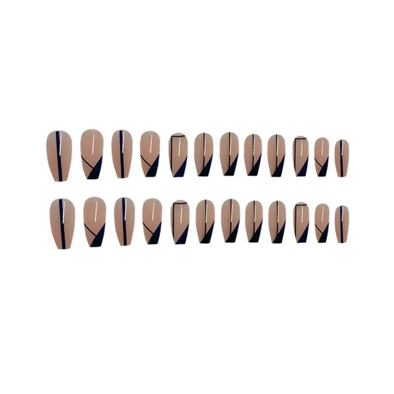 

24pcs Geometric Lines Wear Long Paragraph Fashion Fake Nails Patch Save Time Wearable Beautiful Nail Art Patch With Glue