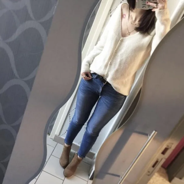 Elfbop женский мохеровый шерстяной вязаный джемпер с V образным вырезом кардиган