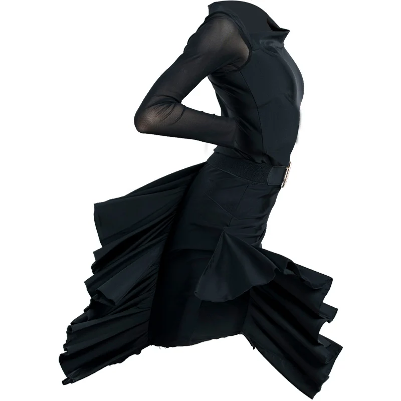 

Latin Dance Dress Girls Rumba Cha Cha Samba Salsa Dancing Clothes Black Bodysuit Mermaid Skirt Kids Practice Costumes DN5284