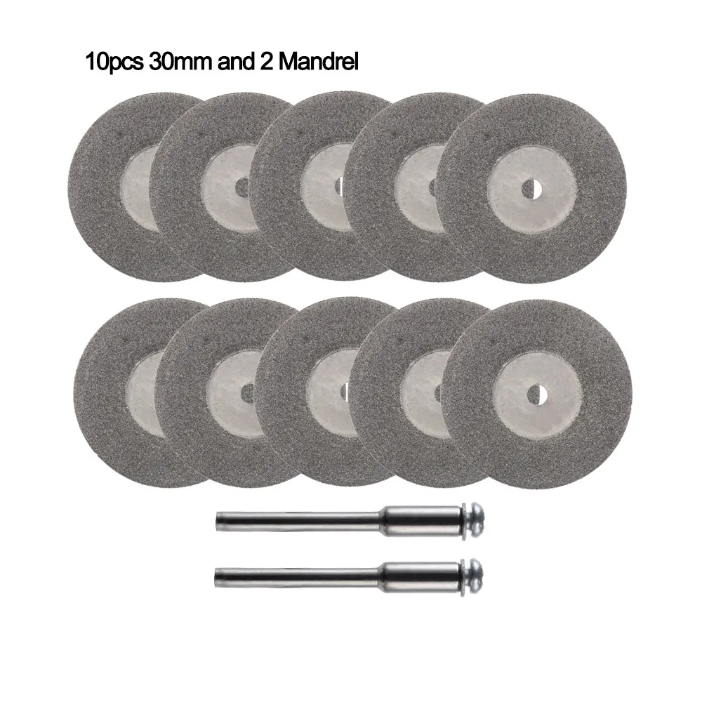 10pcs 30mm 2 Mandrel Алмазные режущие диски набор сверла мини Нефритовый камень циркулярная пила лезвие шлифовальный круг плитка абразивный роторный инструмент 20-50 мм - Цвет: 10pcs 30mm 2 Mandrel
