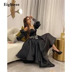 Современное Черное длинное вечернее платье невесты с длинным рукавом сердечком трапециевидной формы с блестящими аппликациями платье для выпусквечерние вечера платья для вечеринки