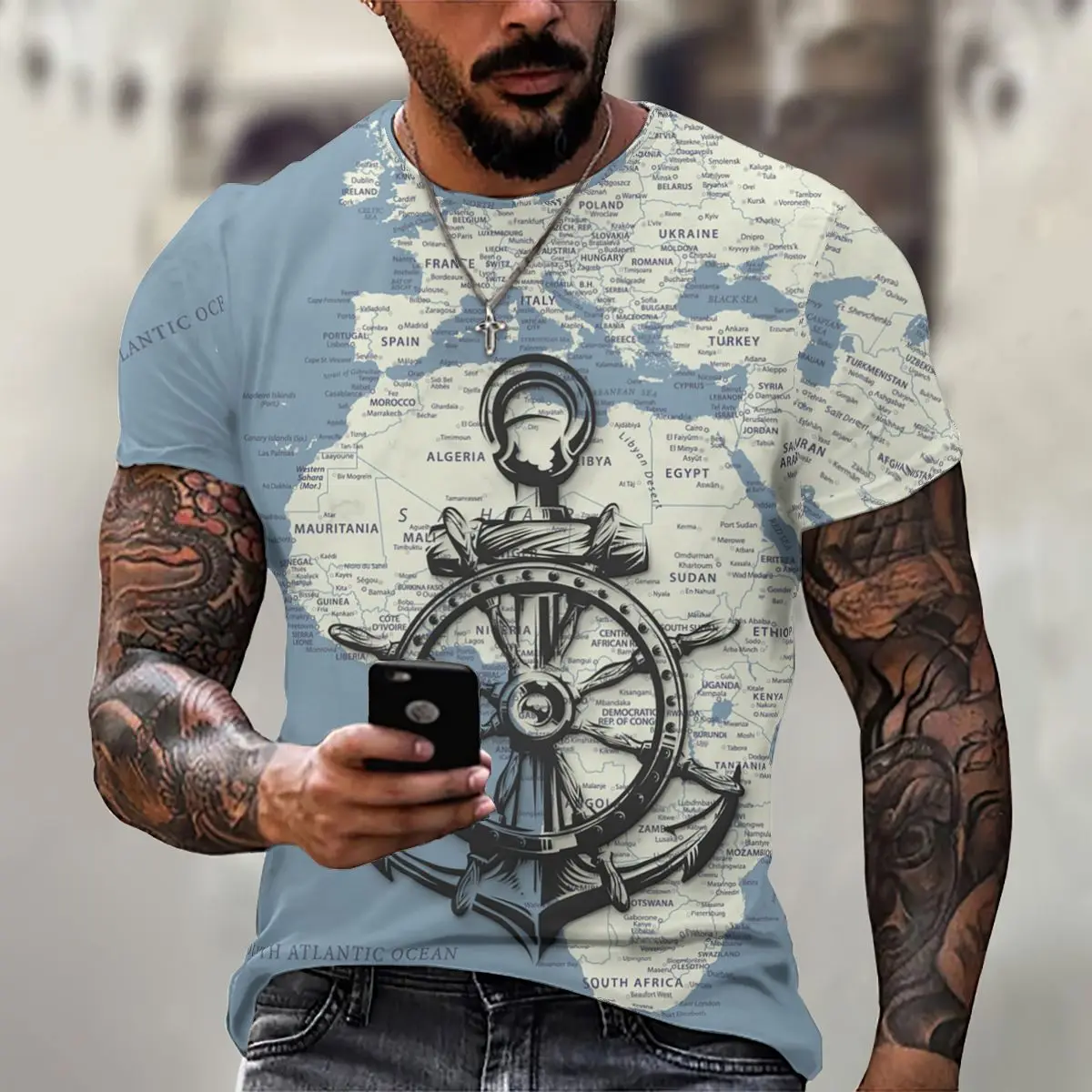 Футболка мужская оверсайз в морском стиле с 3D-принтом модная уличная рубашка