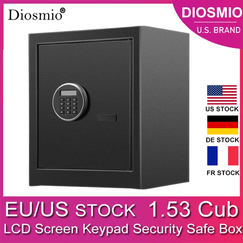 

DIOSMIO LCD Screen 1.53Cub Safe Box Fire Prevent Double Password Keypad Lock Box Digital Cabinet Safes LED Security Box EU Stock