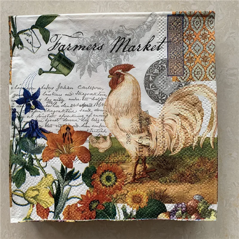 25 см Рождество винтажная салфетка бумага элегантная ткань цветок фрукты петух