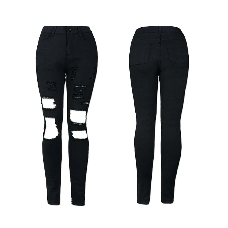 2019 джинсы для женщин черные с высокой талией женские нестандартные дырочки