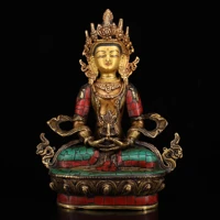 9tibet buddhism old bronze outline in gold gem tracing longevity buddha sitting buddha immortal life wisdom tathagata
