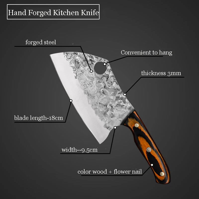 

Hand Forged Hammered Kitchen Knife High Carbon Stainless Steel Knife Sharp Meat Slicing Cleacer Cookware