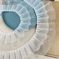 2021 white mesh cloth pleated beaded lace fabric diy ladies clothing leader mouth princess doll fluffy skirt sewing accessories