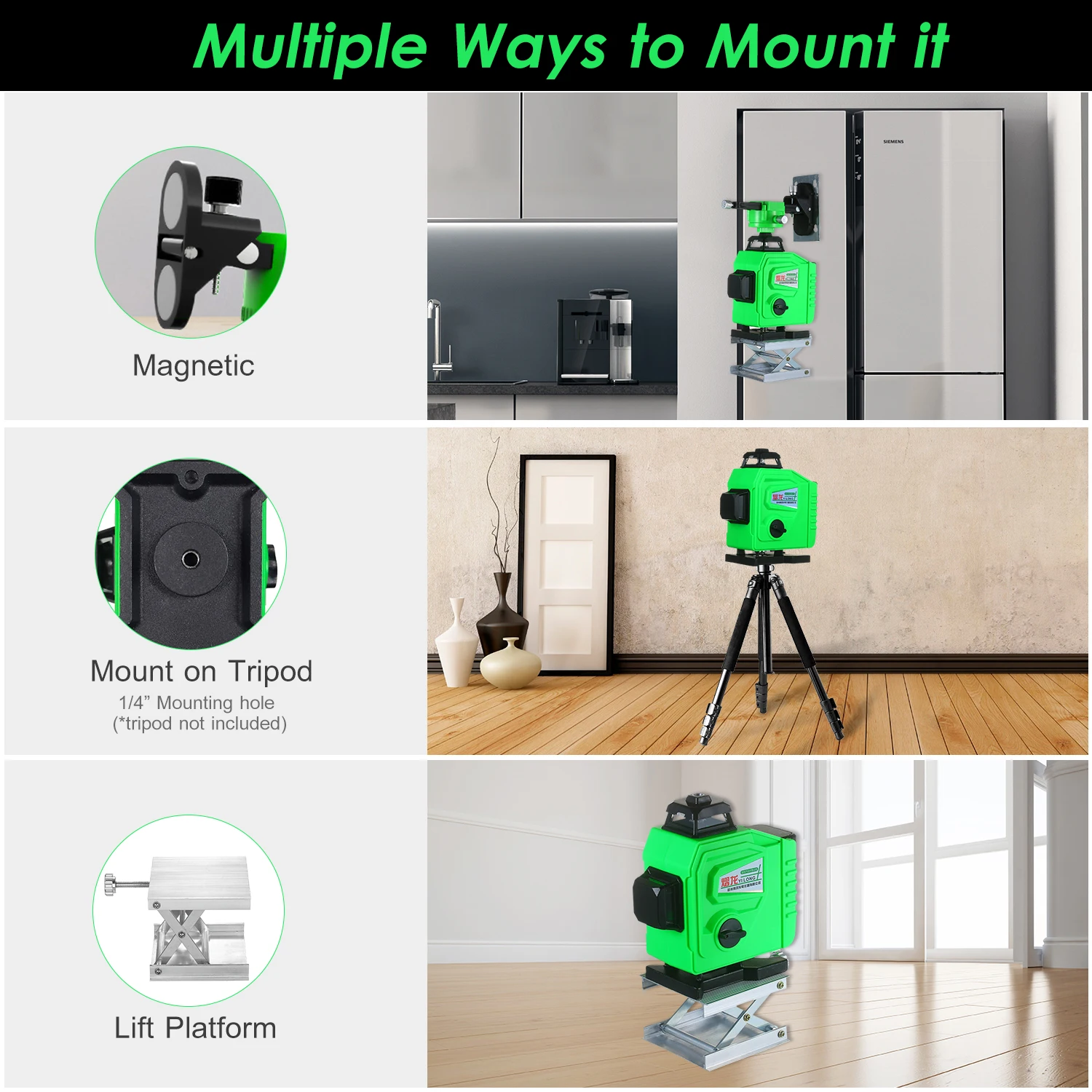

16 Line Laser Level Tool 4360 Green Beam Self Leveling 98ft Horizontal & Vertical & Cross Line Laser Level IP54 Laser Level