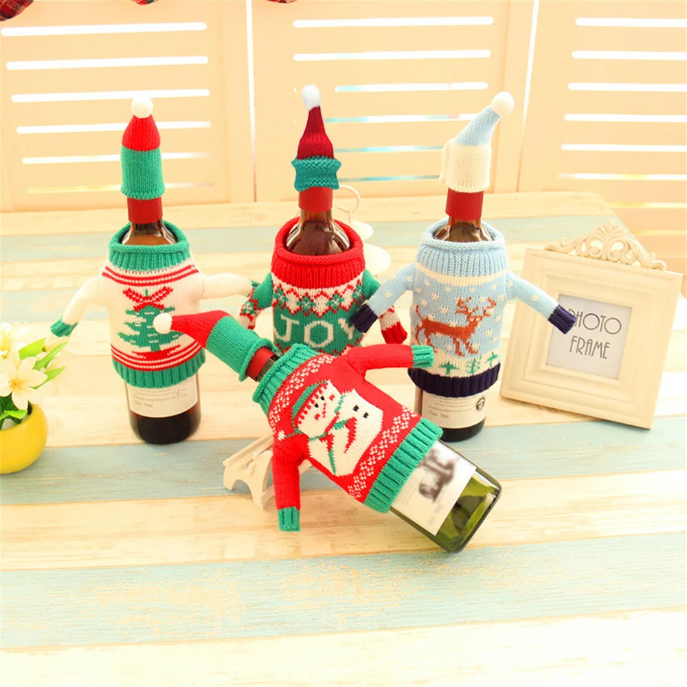 Рождественские украшения 2 шт./компл. чехол для винной бутылки вязаная шапка