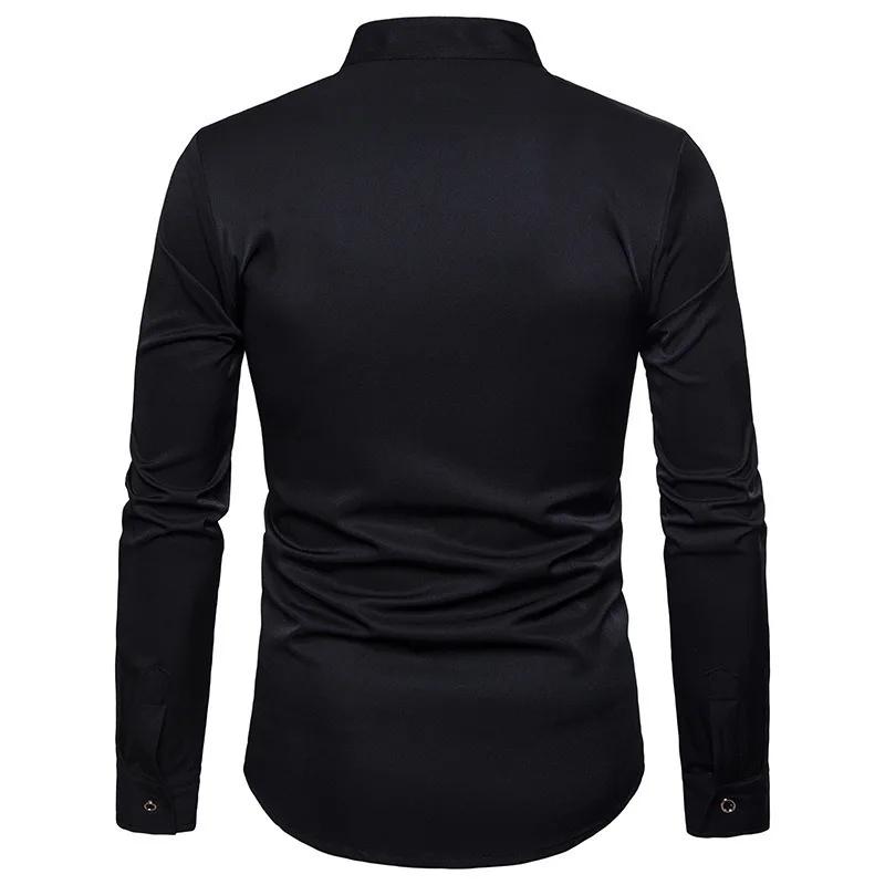 Men Fashion Shirts Palace Embroidery Long Sleeve Muslim Tops Shirt Saudi Arabic Blouse Men Autumn Clothing Islamic Black Casual