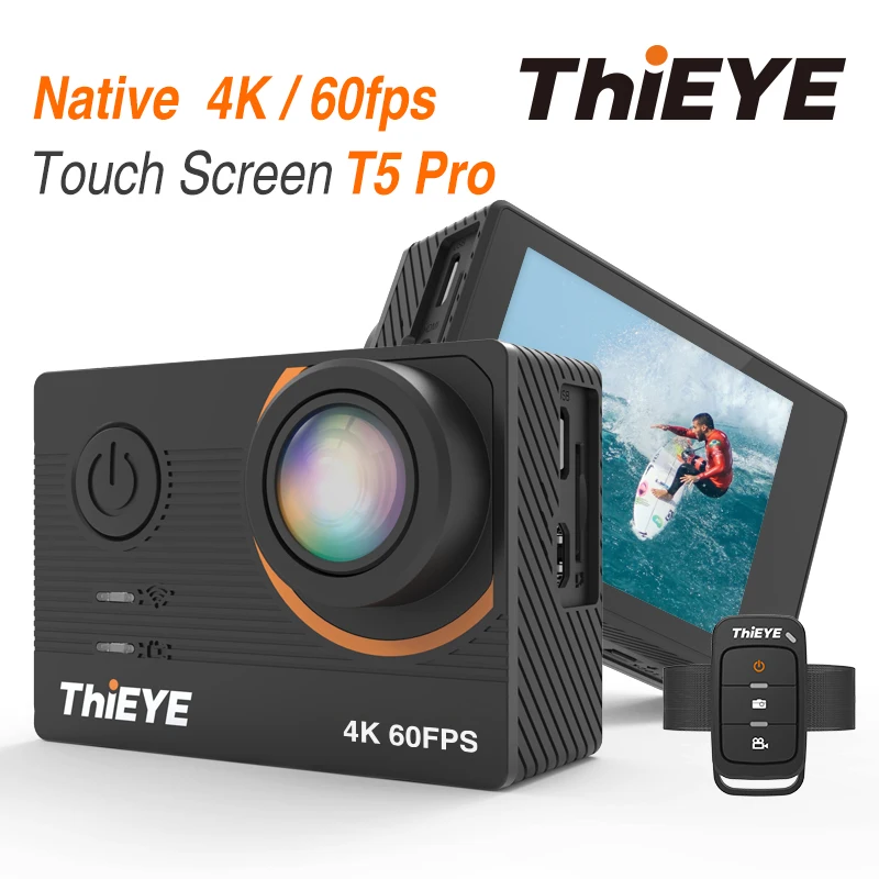 Экшн камера с сенсорным экраном Wi Fi и дистанционным управлением T5 Pro Ultra HD 4K 60fps 60 м