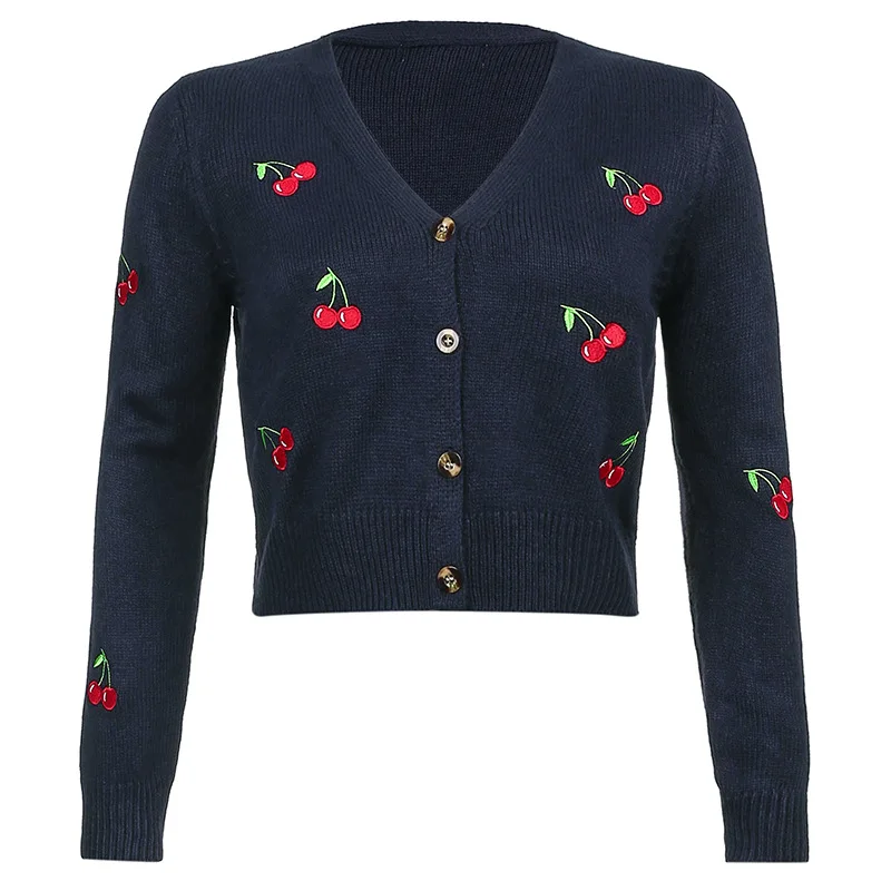 

Zoulv 2021 Spring Knit Cardigan Cherry Embroidered Vneck Loose Casual Single-breasted Long Sleeve Sweet Girl Multicolor Sweater