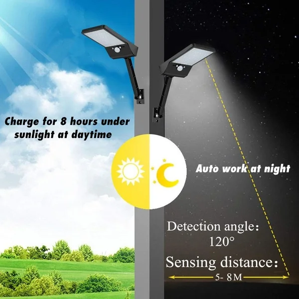 

2Pcs 48LED Motion Sensor Solar Wall Light with Remote Control Outdoor Rotatable Wall Lamp for Garden Garage