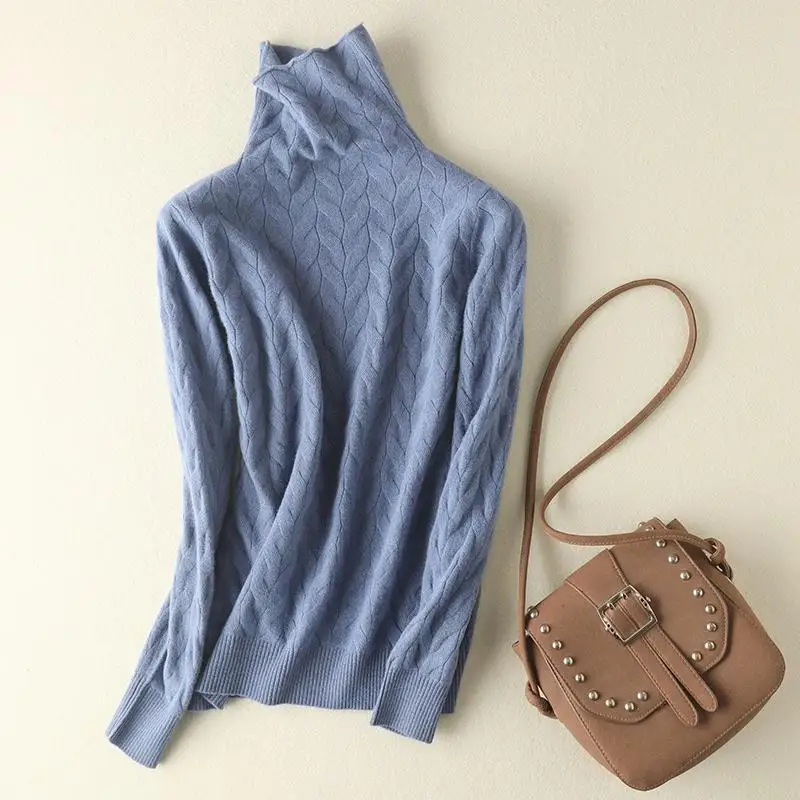 blue1 Women New Fashion Soft Sweaters and Pullover Wool Knitting Jumpers Ladies 8Colors Turtleneck Clothes - Цвет: blue1