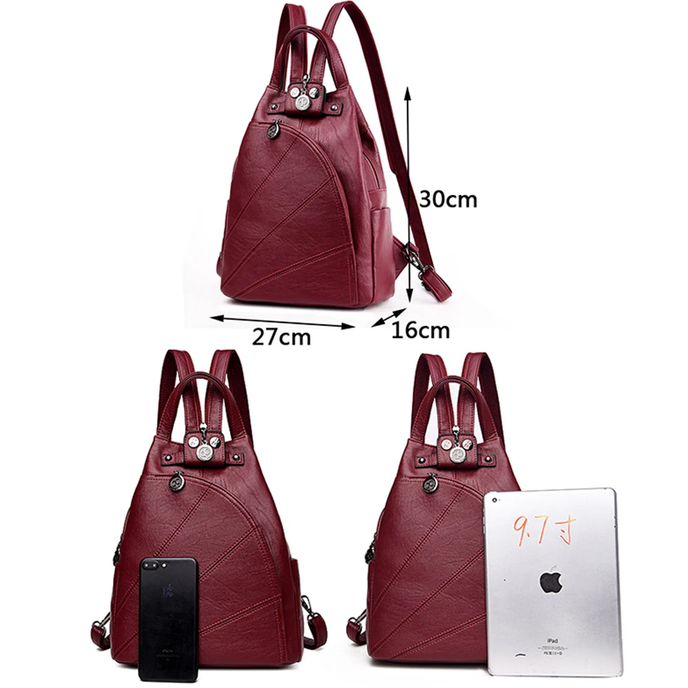 3-в-1 женская сумка высокого качества из мягкой кожи рюкзак для Дамская мода нить