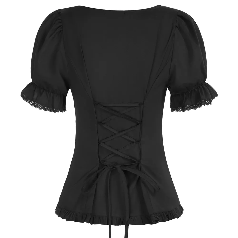 Женская рубашка в стиле эпохи Возрождения с коротким рукавом и вырезом сердечком