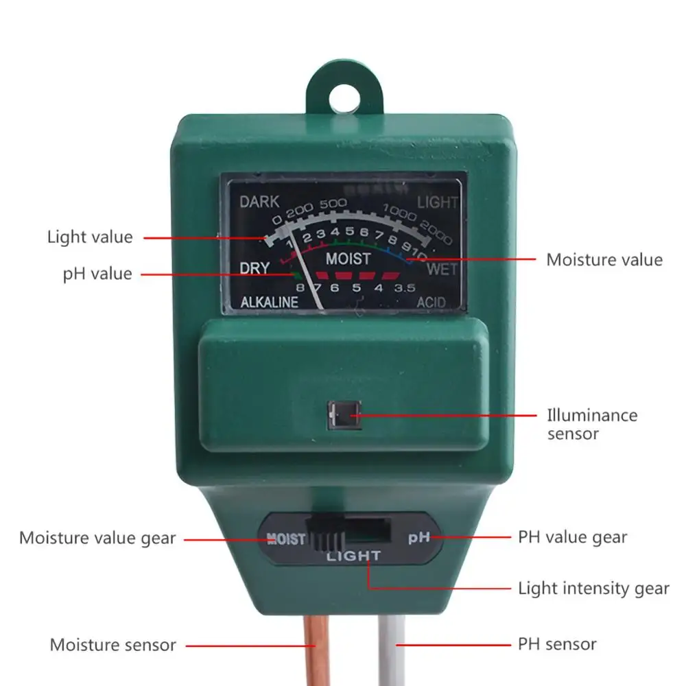 3 in1 Garden Plant Flowers Soil PH Tester Plants Growth Moisture Light Intensity Meter Instrument Testing Tool | Дом и сад