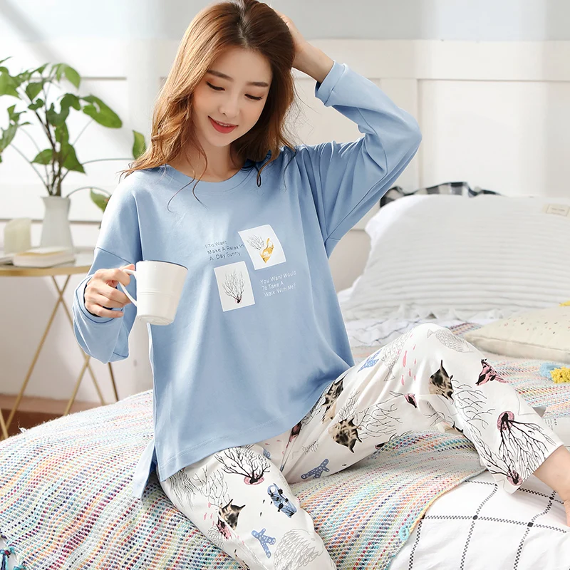 5842 M L XL XXL 3XL 4XL 5XL Женская одежда для сна с длинным рукавом, хлопок, комплекты одежды для сна, осенние пижамы, женские пижамы - Цвет: 5842