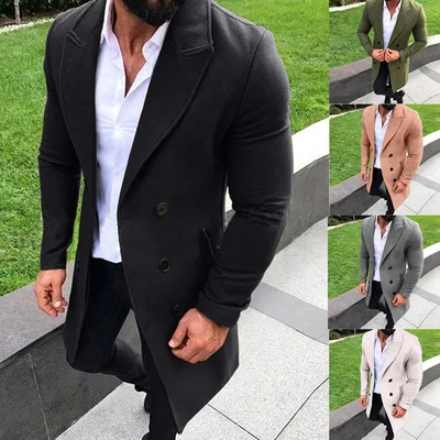 

2 men's 0 new 19 trench coat men's tweed coat men's woolen coat winter coat men