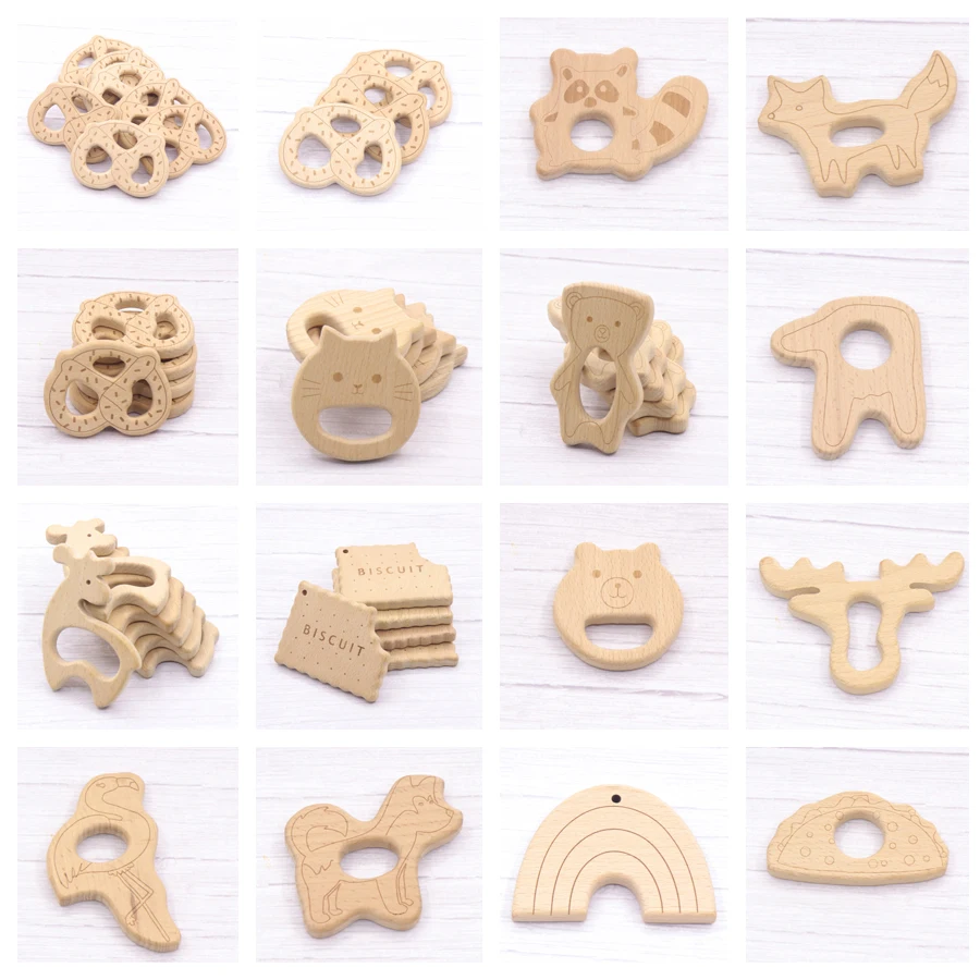 Baby Wooden Teether 50pcs Cat Cute Beech Wood High Quality Bpa Free Baby Teether Toys