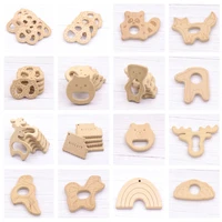baby wooden teether 50pcs cat cute beech wood high quality bpa free baby teether toys