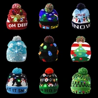 unisex funny led light knitted christmas hat kids adults hat xmas decors new year gift 9 kind party hatbutton battery included