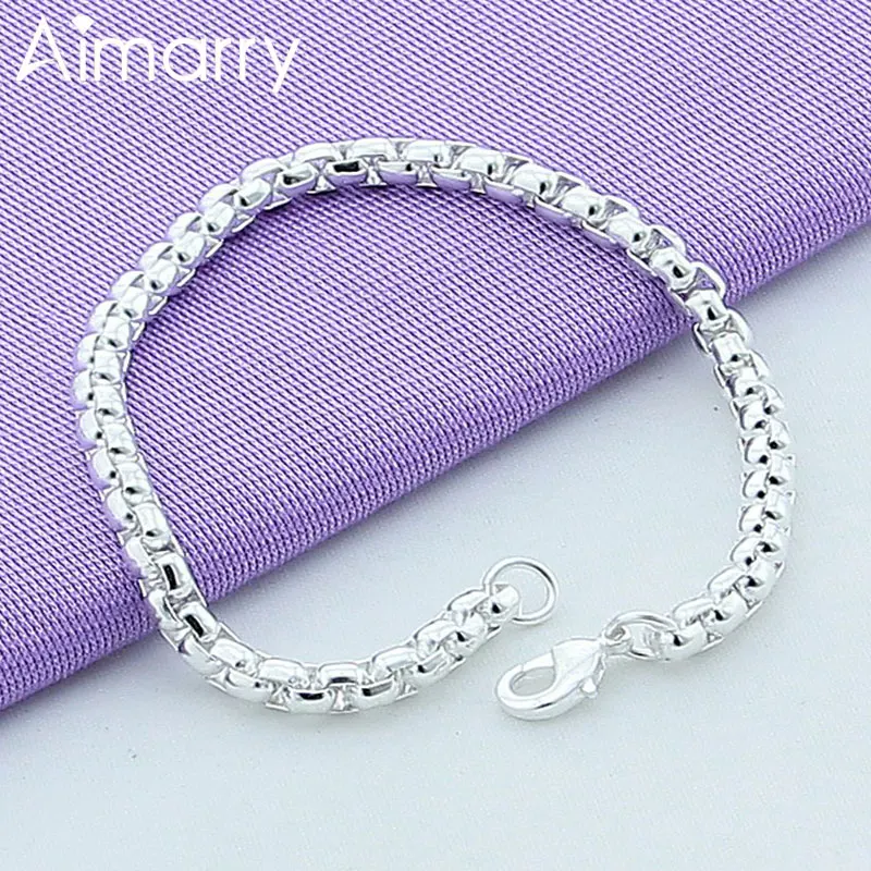 

Aimarry 925 Sterling Silver Charm Jewelry Round Box Chain Bracelet For Women Men Party Wedding Gifts Fashion Jewelry