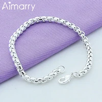 aimarry 925 sterling silver charm jewelry round box chain bracelet for women men party wedding gifts fashion jewelry