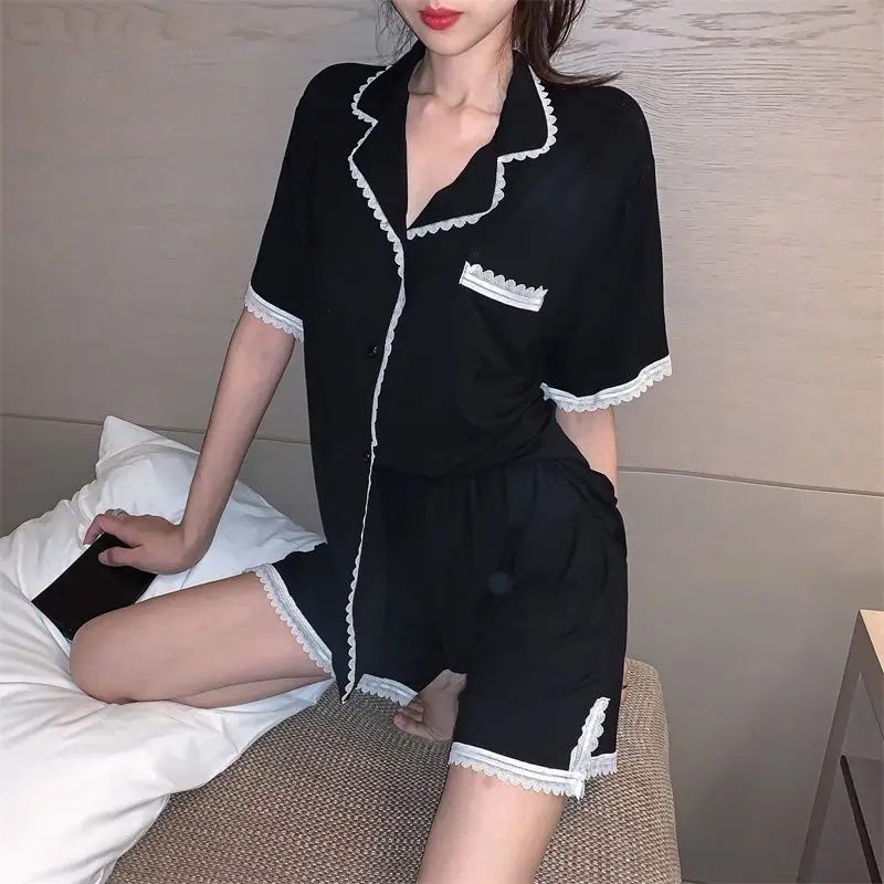 

Pajamas Women's Summer New Short-Sleeved Shorts Korean Style Internet Hot Suit Popular Princess Style Lace Home Wear