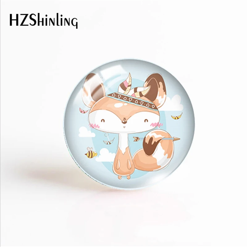

16mm/20mm/25mm Cute cartoon animals Fox Round Photo Glass Cabochon Dome Semi Finished Jewelry Findings Making & Components