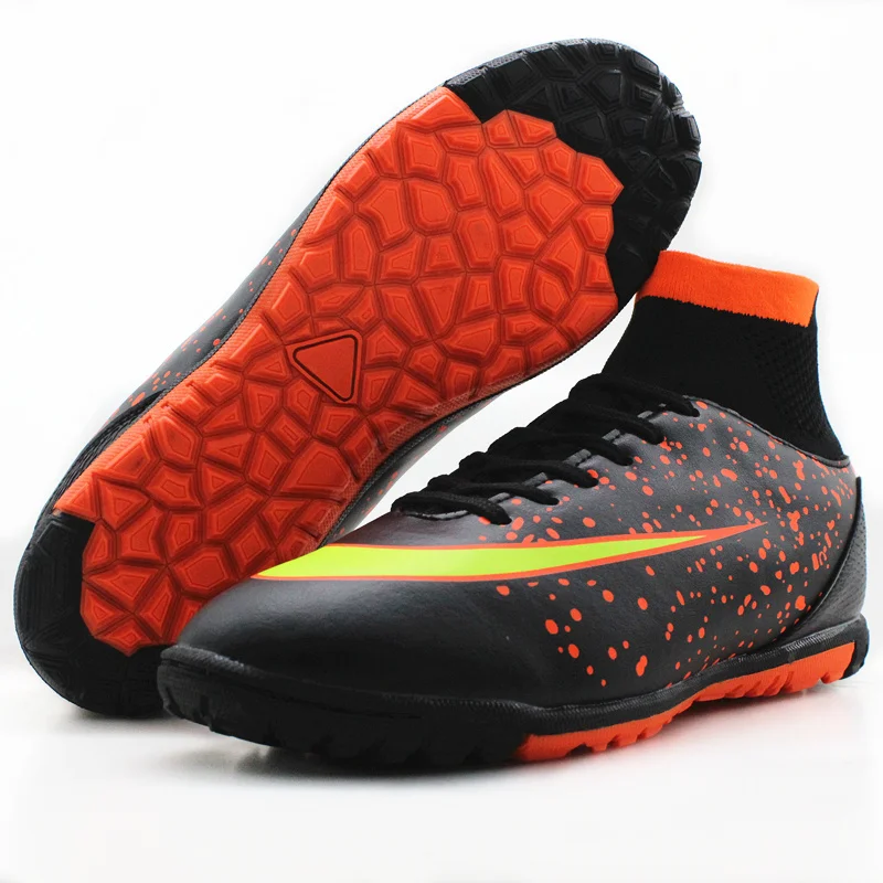 MAULTBY Men's Sliver Black High Ankle TF AG Sole Outdoor Cleats Football Boots Shoes Soccer Cleats #SS3008B