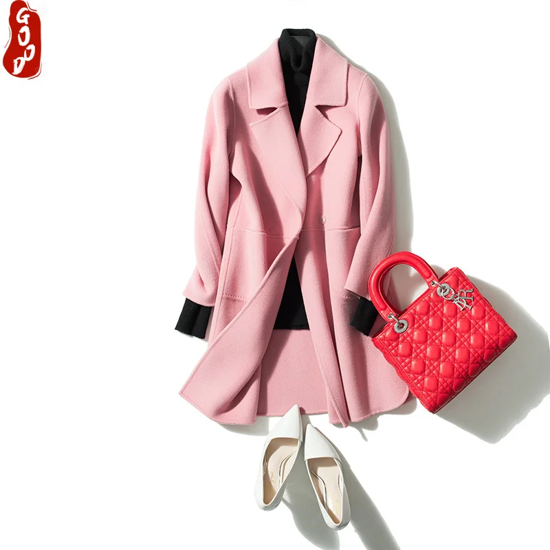 

100% Real Wool Coat Women Winter Long Jacket Female Korean Ladies Elegant Woolen Coat Vintage Casaco Feminino Hiver 1616