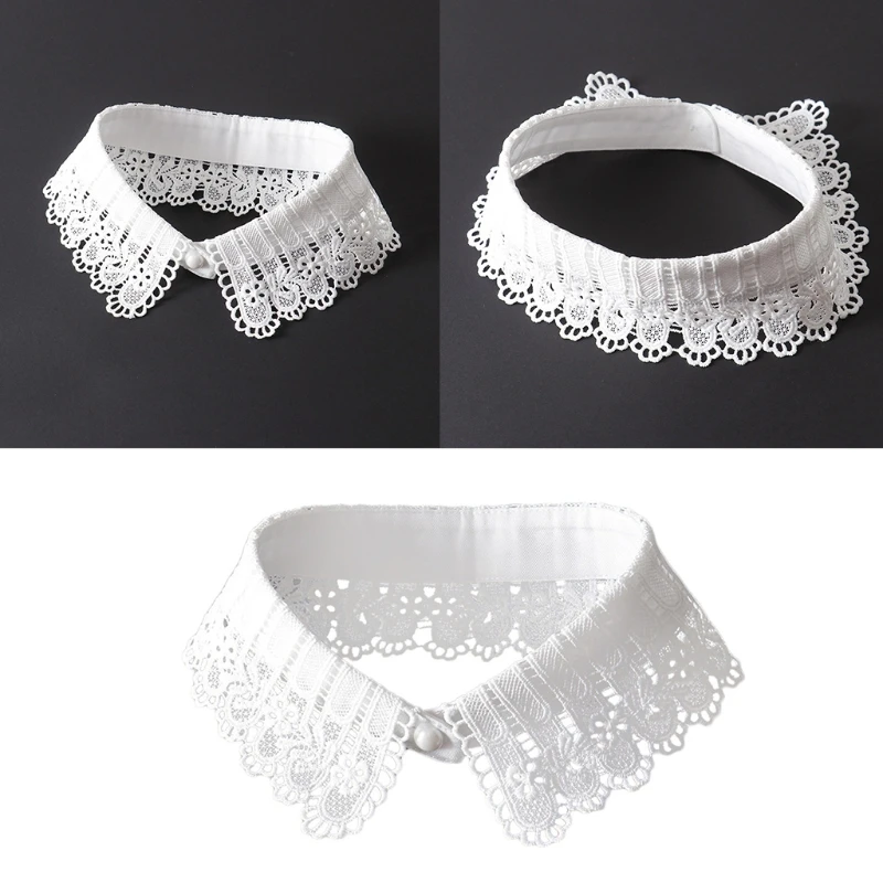 

Korean Detachable Blouse False Collar Hollow Out Embroidery Floral Lace Choker Women Girl Button DIY Decorative Necklace M19 21