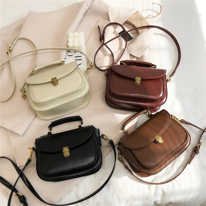 

Burminsa Vintage Small Saddle Women Messenger Bags Unique Design High Quality PU Leather Shoulder Ladies Handbags Winter 2020