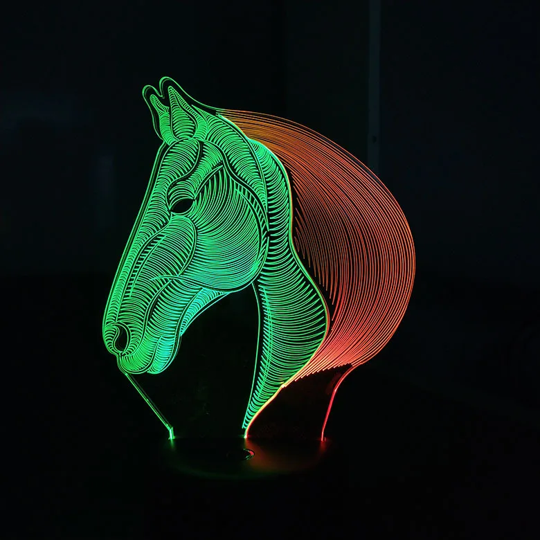 

7-Color Horse Head 3D Illusion LED Night Light Smart Touch USB Table Lamp Colorful Bedroom Decor Creative Gift for Kids