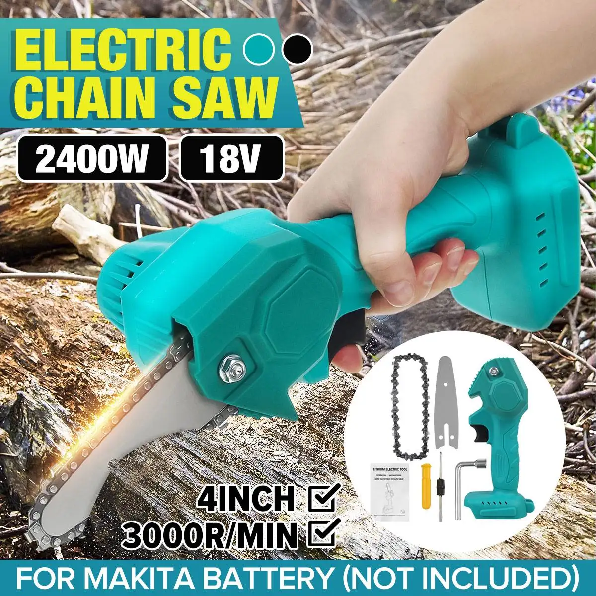 

18V 2400W Electric Chain Saws 4 inch 6 inch Wood Cutting Pruning ChainSaw Garden Tree Logging Trimming Saw For Makita Battery