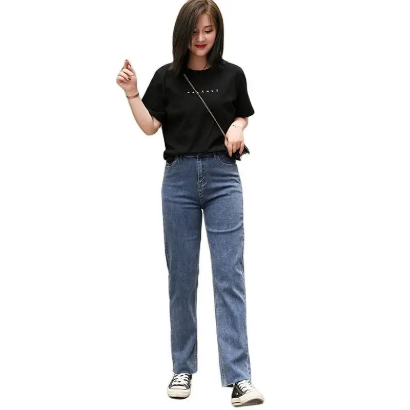 

Оптовая продажа, джинсы большого размера, винтажные джинсы для офиса, женские джинсы в Корейском стиле, прямые джинсы с высокой талией