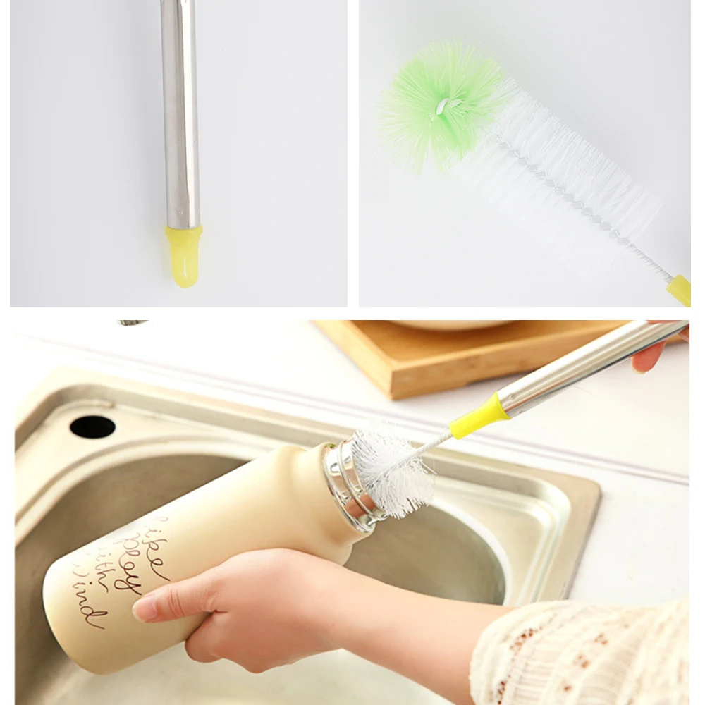 1 шт. Нержавеющая сталь ручка щетка круглая голова изгиб бытовой уборки посуда