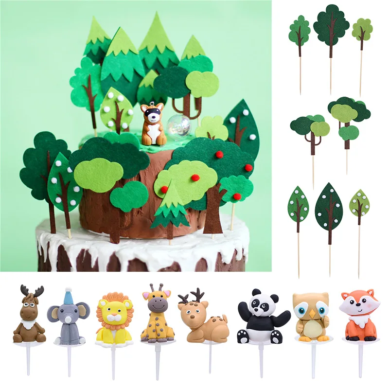 Тематический торт в лесу джунглей с животными Topper Lion Panda товары для вечеринки
