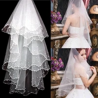 classic design formal cut edge one tier white ivory puffy tulle bridal veil fingertip length tulle wedding veil
