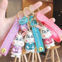 fashion cartoon creative white rabbit cute pvc keychain pendant lovers bag pendant car key chain small gift