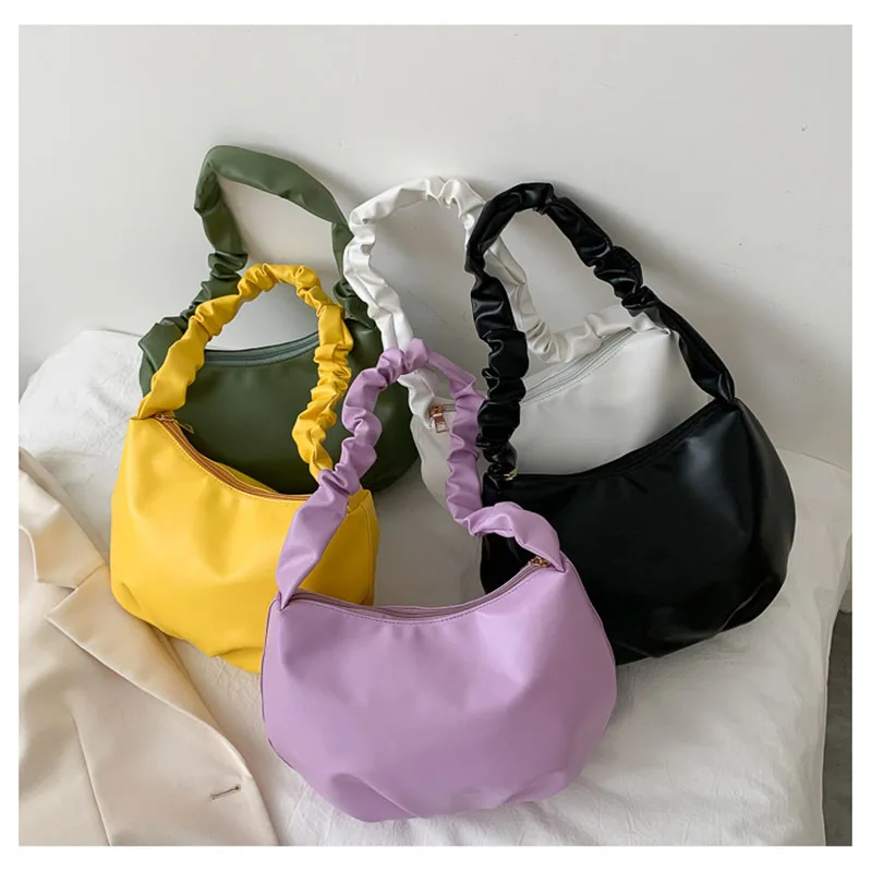 

Spring Summer Style Soft Cloud Dumpling Bag Fairy Simple Delicate Pleated Solid Color Women Shoulder Bag