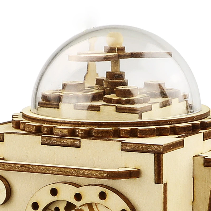 Diy Music Box Three-Dimensional Puzzle Wooden Toy Creative Space Series Model Robot Music Box Gift Double Color Optional