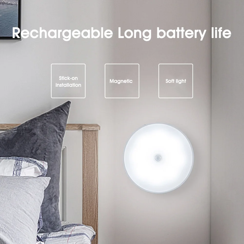 

Stick-on LED Night Light Eye-Care Magnetic Night Lamp USB Rechargable Motion Sensor Light for Bedroom Bathroom Kitchen Hallway