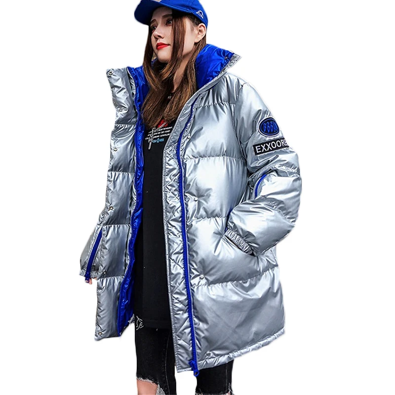 

Winter Jacket Women Short bread service student Korean loose Down cotton Jackets Women's Stand collar Silver white Parkas F1057