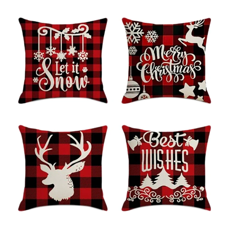 

4 шт. Рождественская наволочка, квадратный Санты, домашний декор, льняные наволочки для подушек, наволочки для уютного дивана, автомобиля, по...